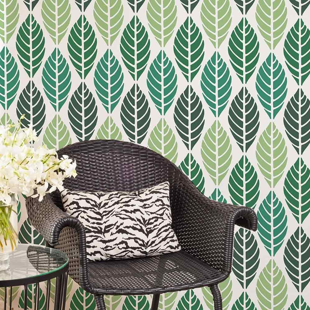 Tropical leaves stencil leaf wallpaper pattern diy home decor