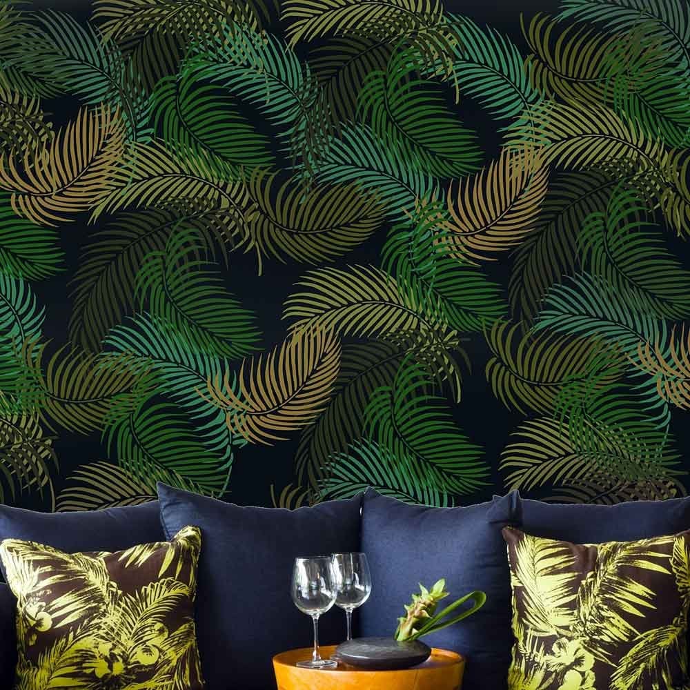 Tropical palm leaves stencils wall print