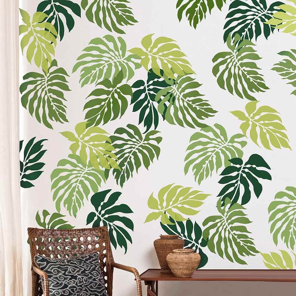 Tropical trend stencils palm leaves wall pattern wallpaper