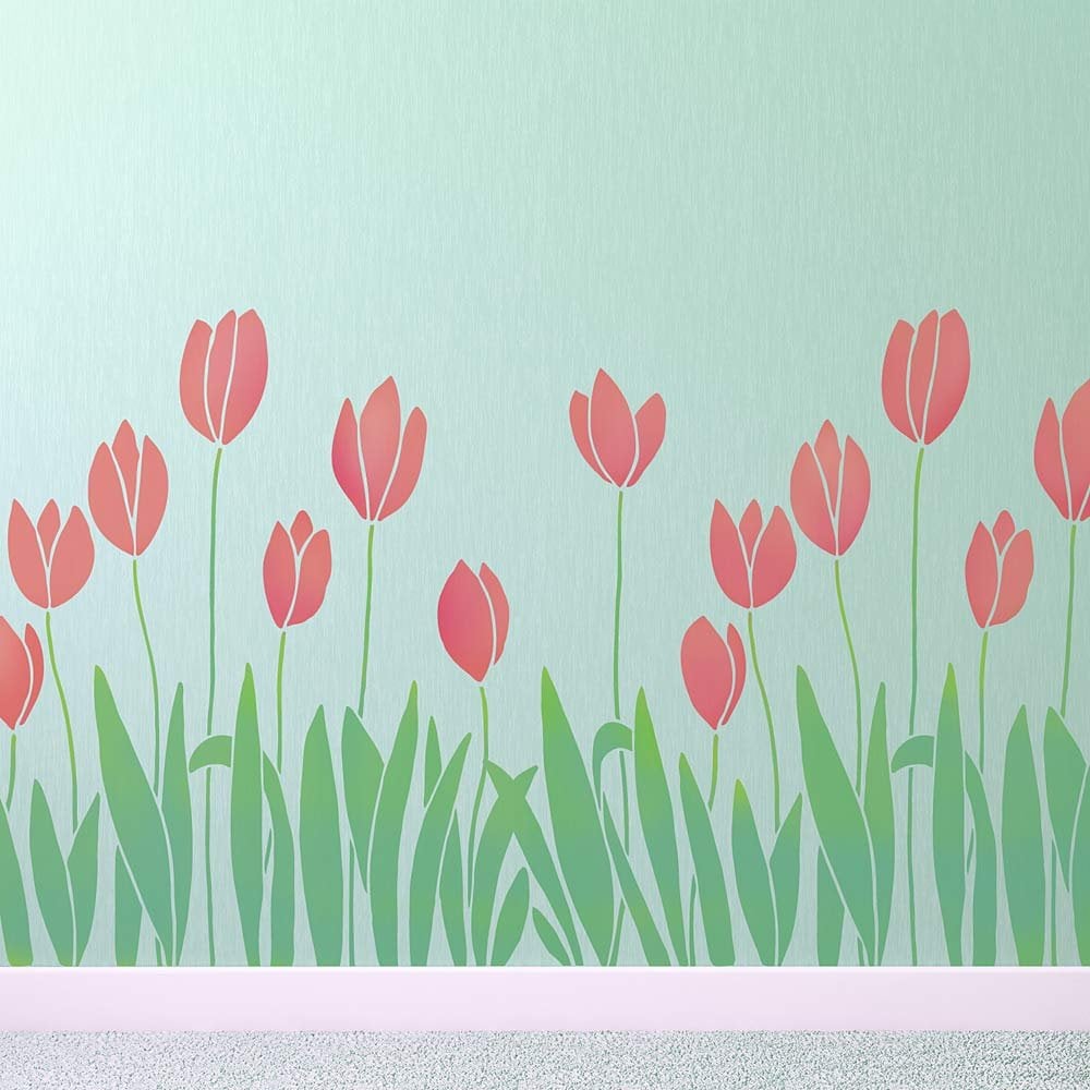 Tulips-floral-border-stencil-kids-rooms