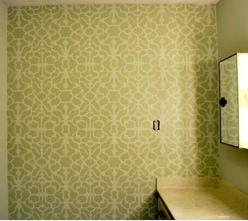 stenciled green wall