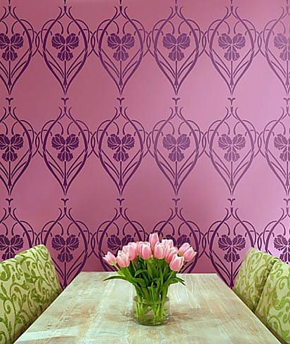 damask stenciled wall