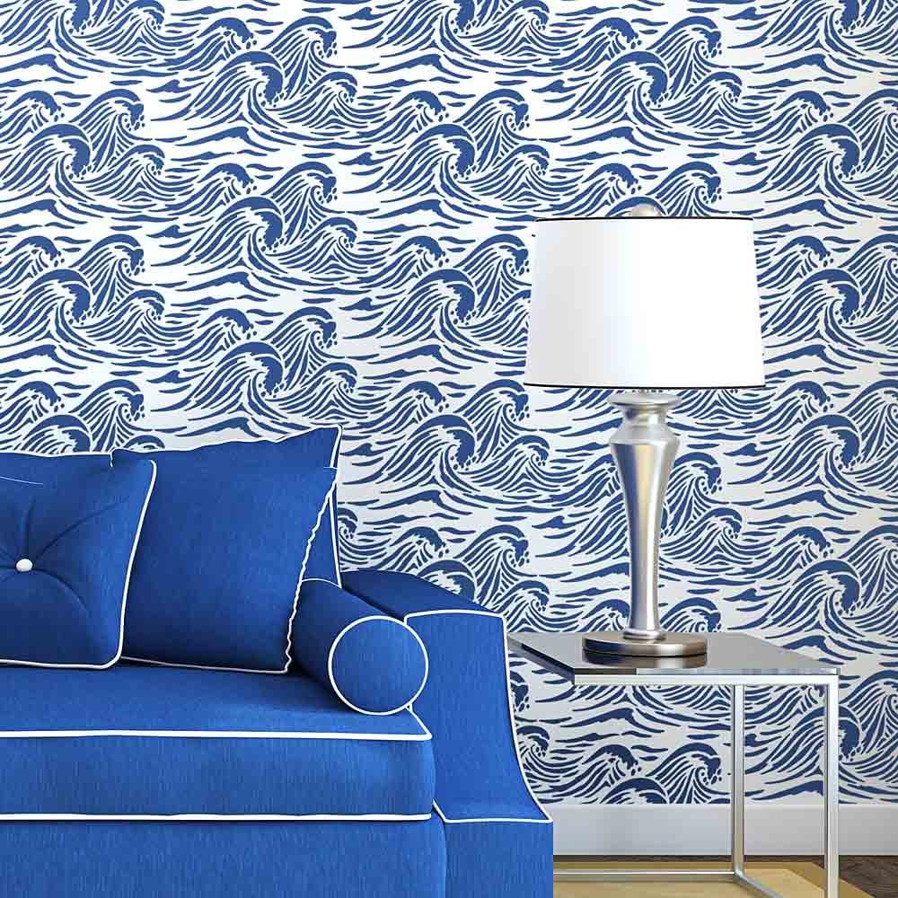 Waves-wallpaper-pattern-stencil-beach-decor