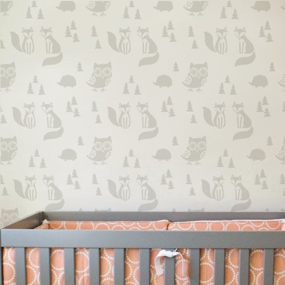 Woodland-nursery-theme-stencil-wallpaper-DIY-decor.jpg