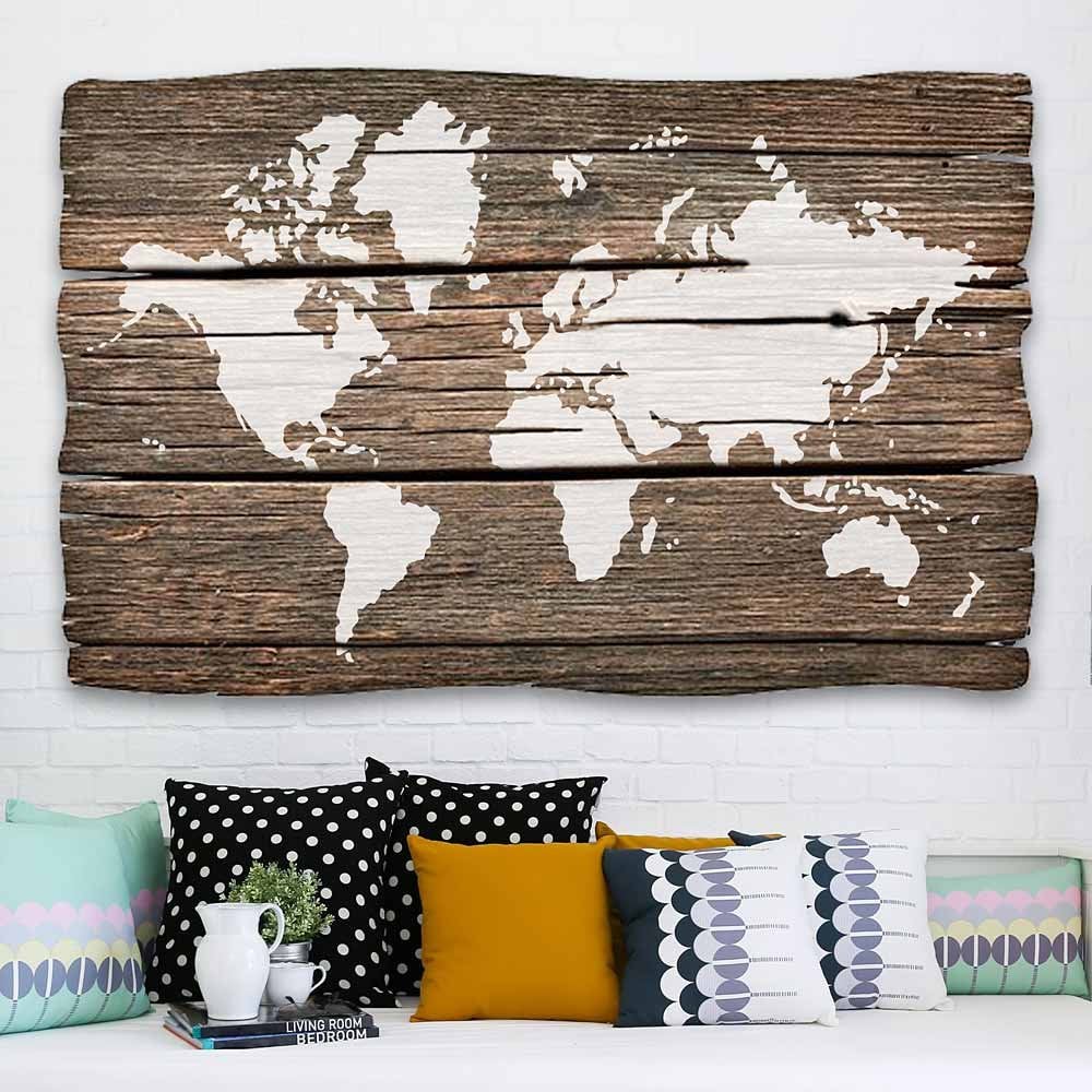 Worlds Map Stencil Reclaimed Wood wall decal