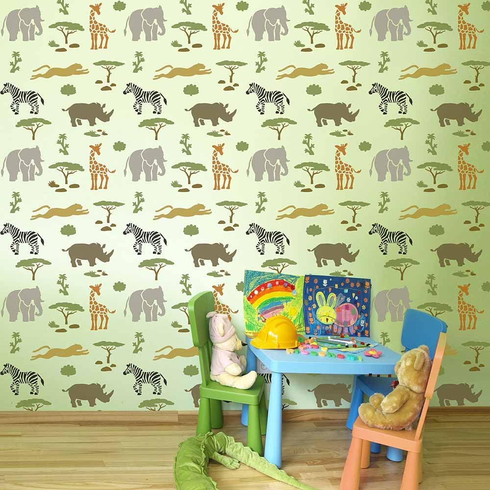 Zebra-stencil-giraffe-rhino-cheetah-stencils-african-animals-kids-room