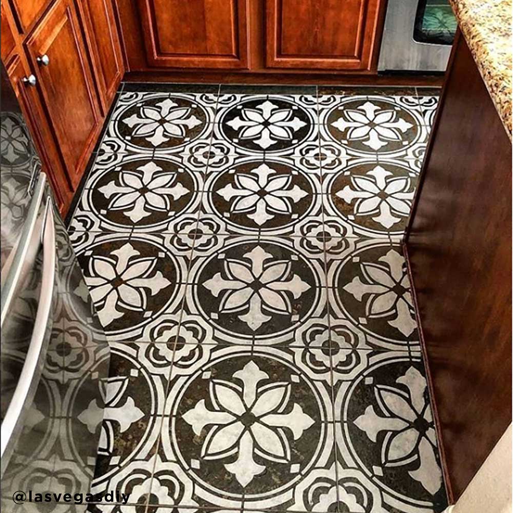 stenciled floor tile