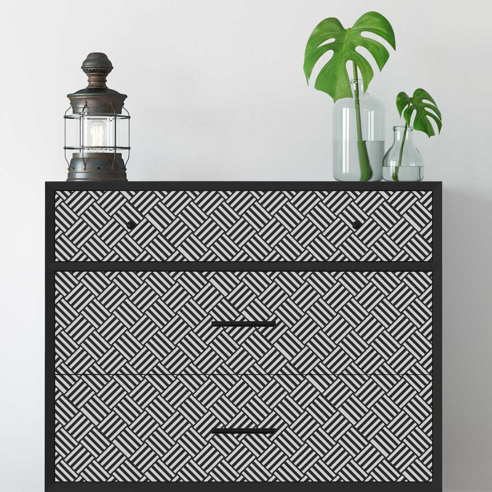 black and white stenciled chest geometric stencil