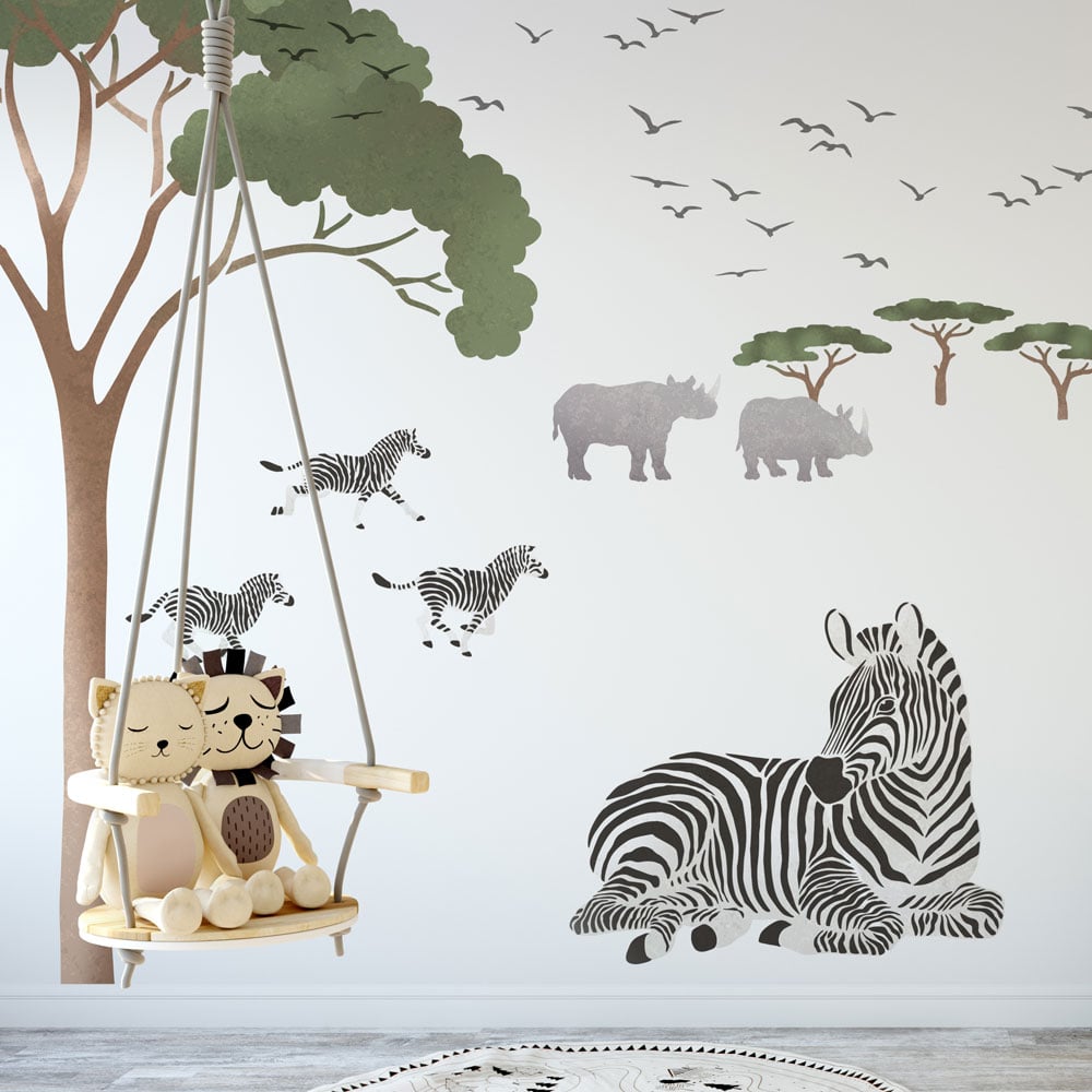 nursery stencil african savannah mural stencil safari stencil kids room zebra