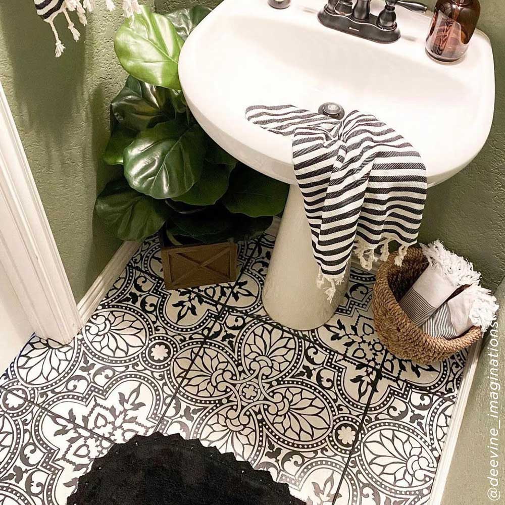 stenciled bathroom tile