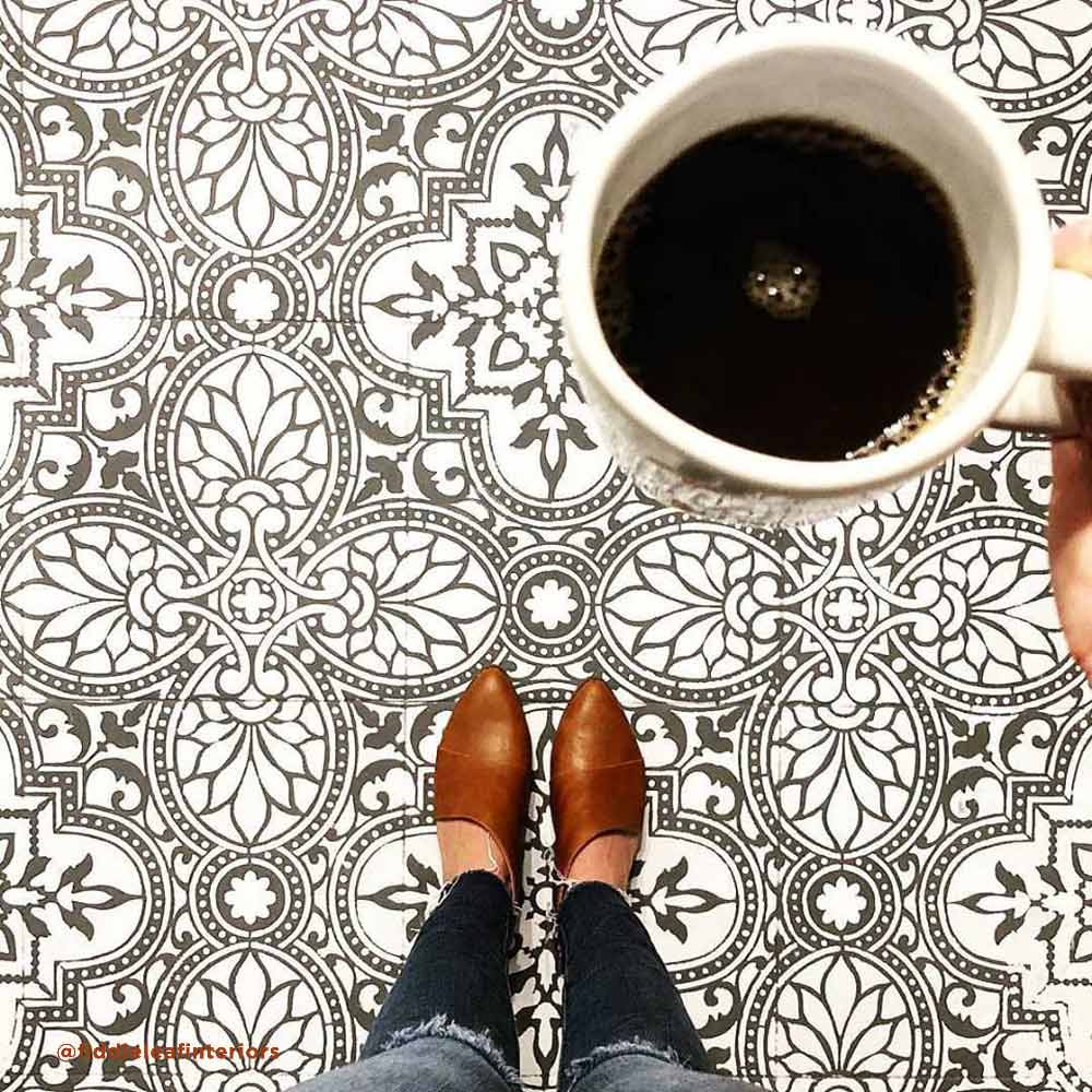 stenciled cement floor tile