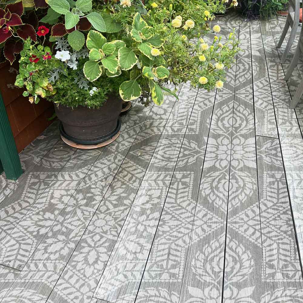 Alhambra Patio stencil on a deck
