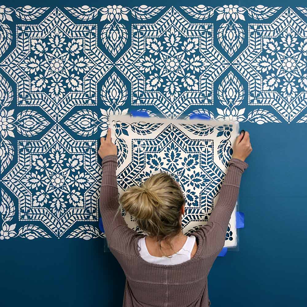 spanish tile stencil wall stencil for painting teal wall