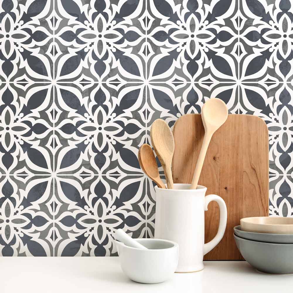 multicolor tile backsplash stencil