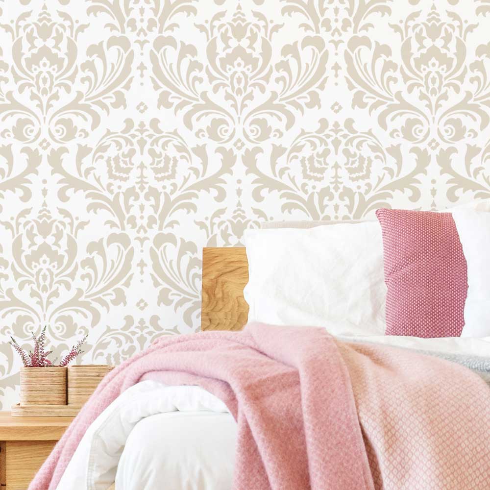 Anna Damask Modern Elegant Bedroom Wall Stencil