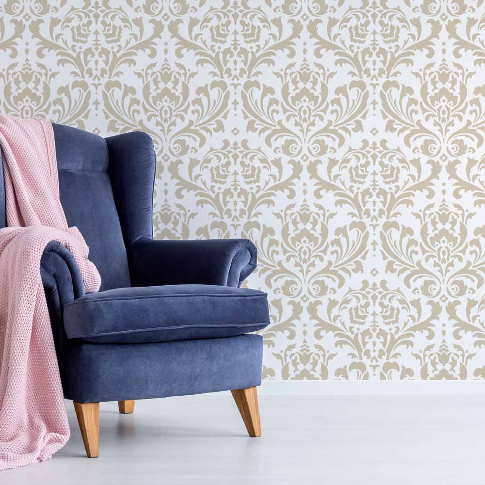 Anna Damask Modern Elegant Living Room Wall Stencil