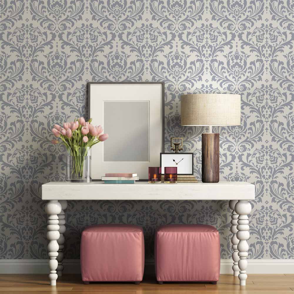 living room damask wall