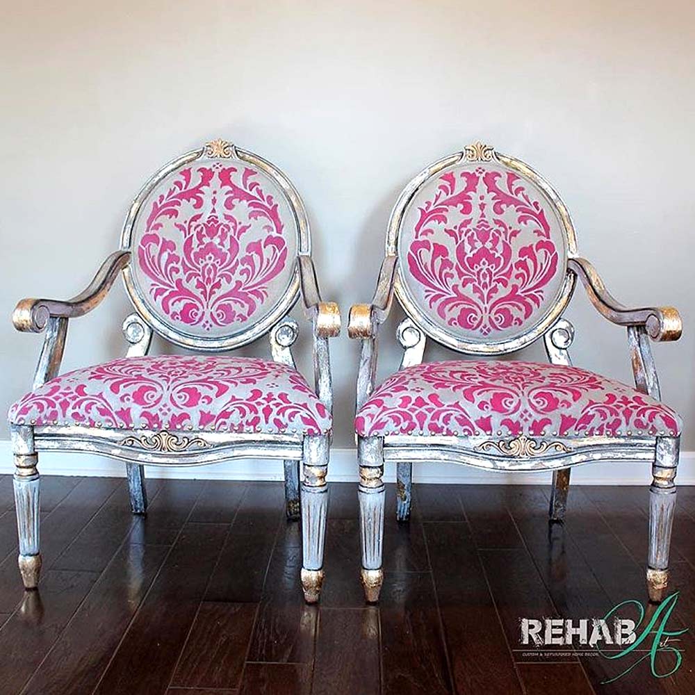 stenciled damask chairs