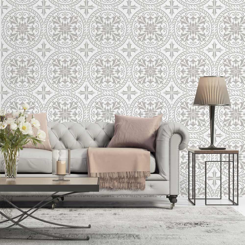 tile stencil pattern on wall