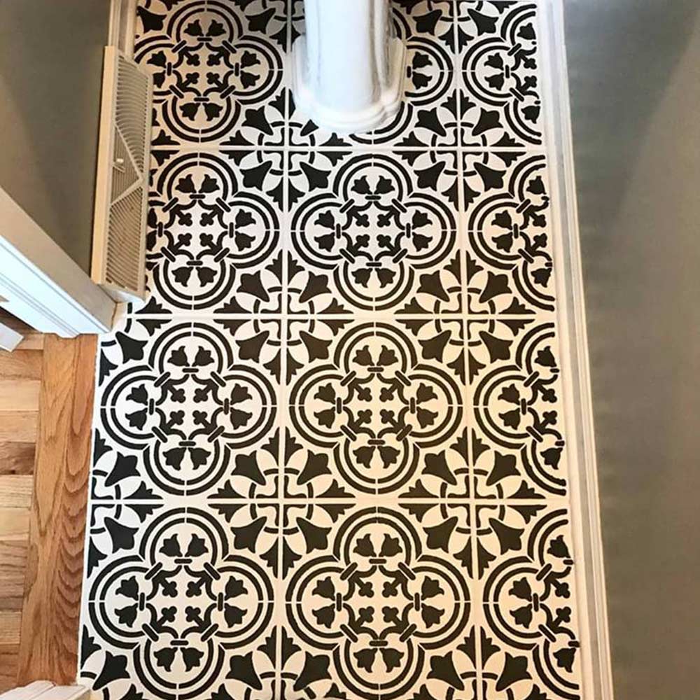 Stenciled bath floor tile stencil