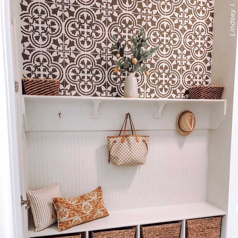 Augusta Tile Stenciled Mudroom Wall