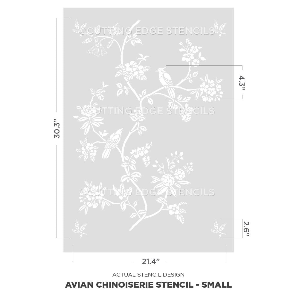 avian chinoiserie design small scale wall stencil