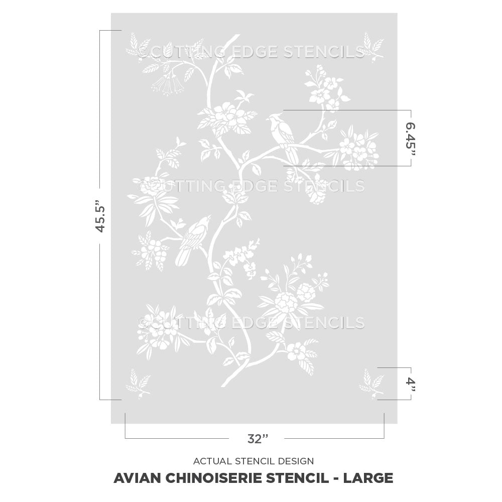 avian chinoiserie design large scale wall stencil