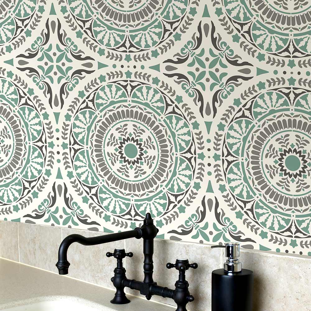 Spanish tile stencil wallpaper tapas plate majolica stencils