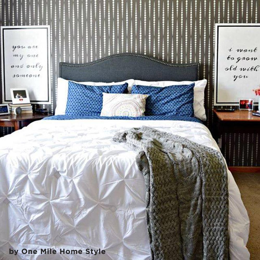 grey bedroom stenciled wall stencils