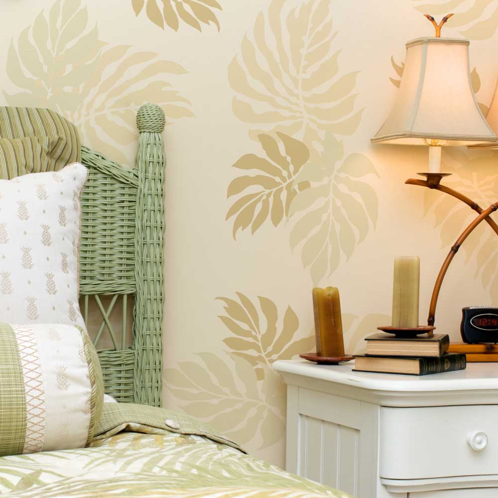 Bermuda Breeze Tropical Leaf Stencils neutral bedroom