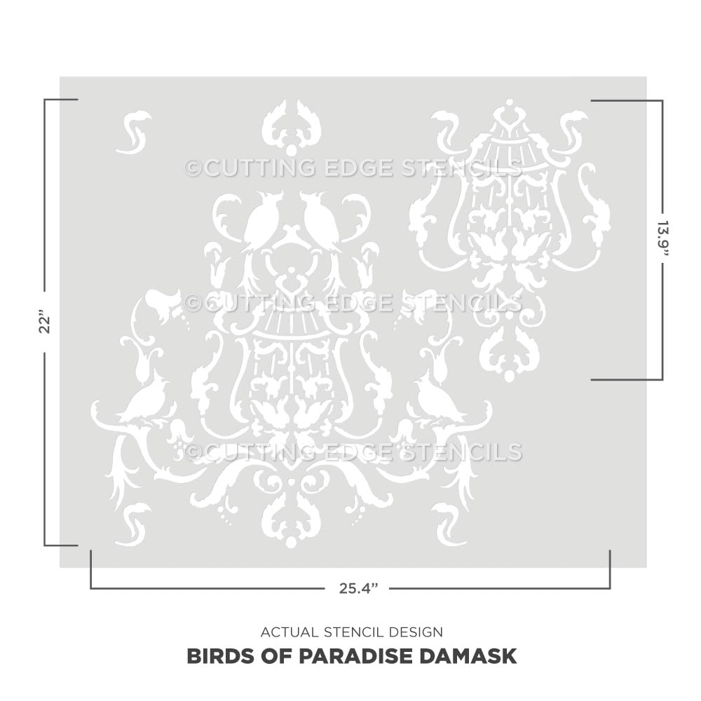 birds of paradise damask wall stencil