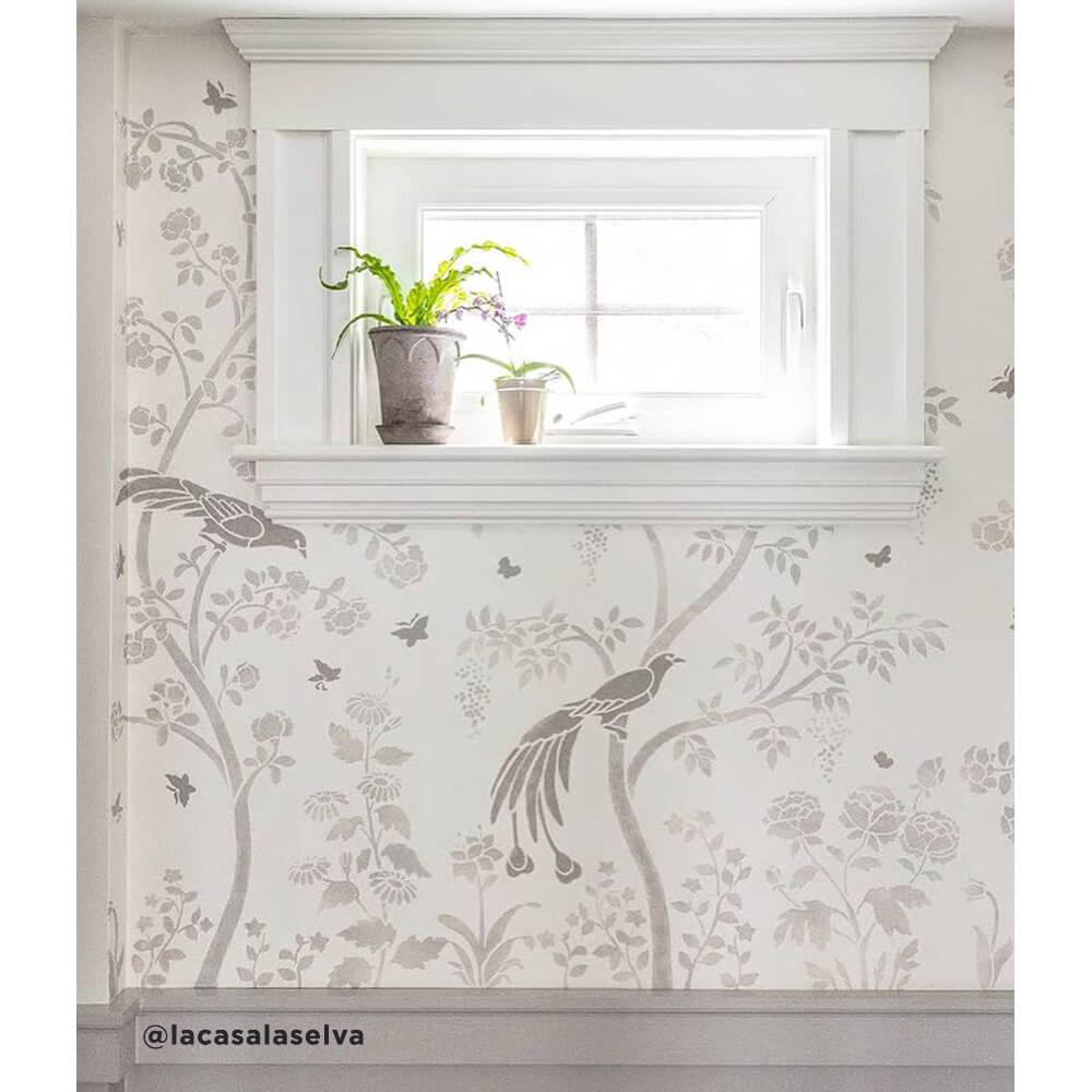 chinoiserie stencil wallpaper grey