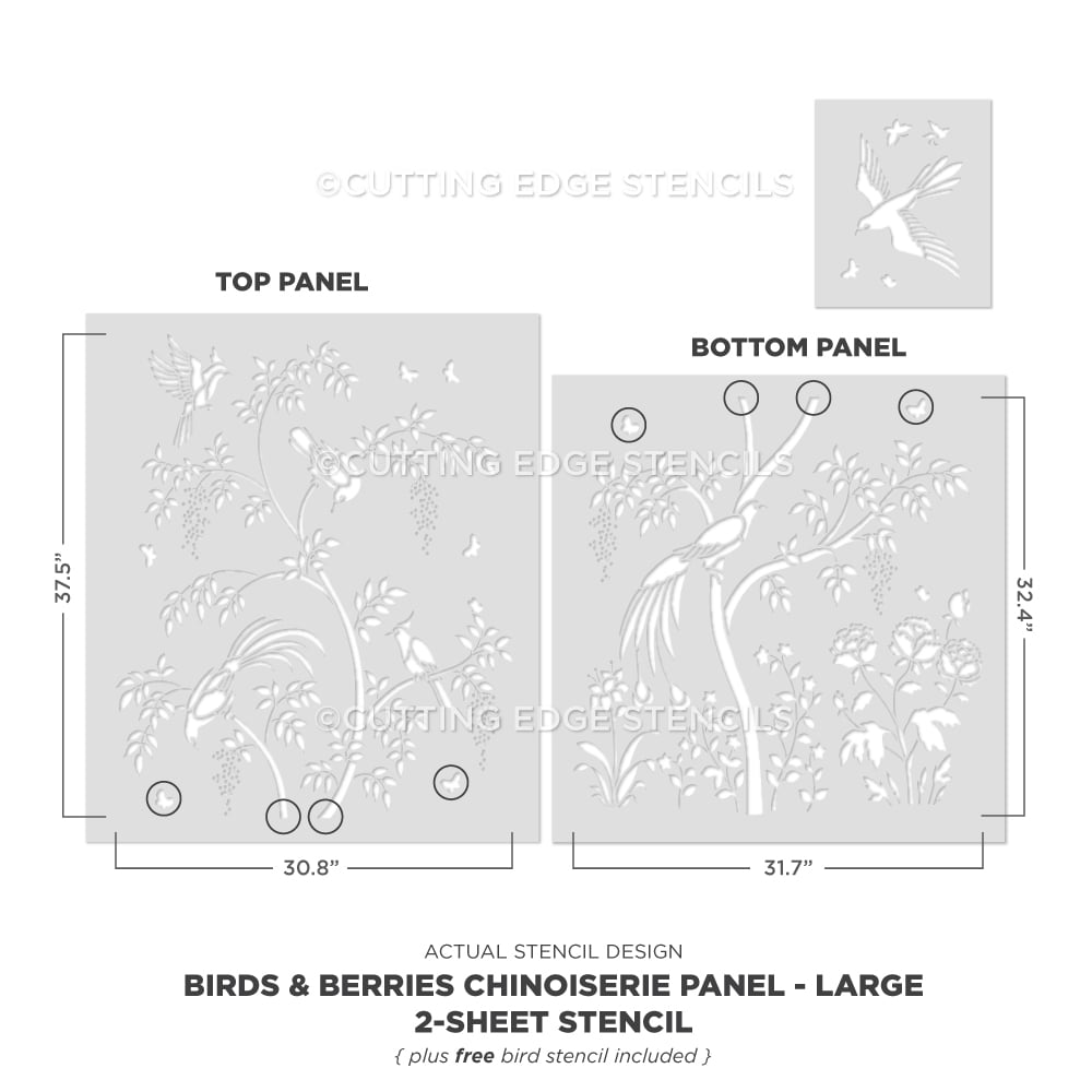 Chinoiserie Birds and Berries Wall Mural Stencil