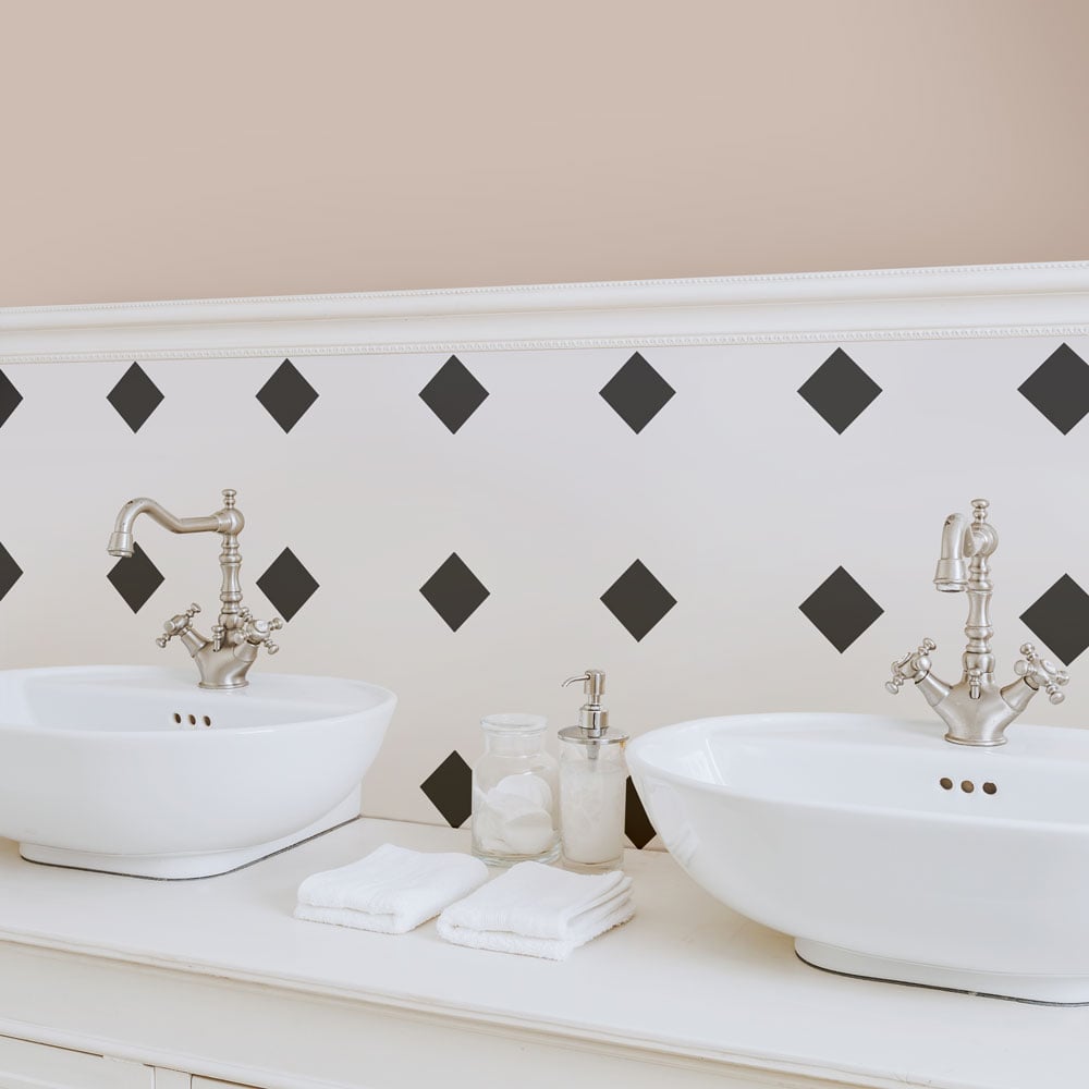 bathroom wall diamond pattern double sink black diamond patio stencil