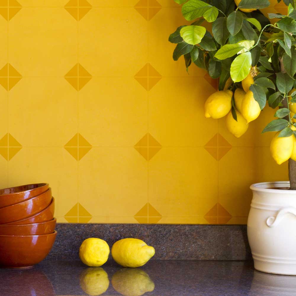 stenciled tile backsplash