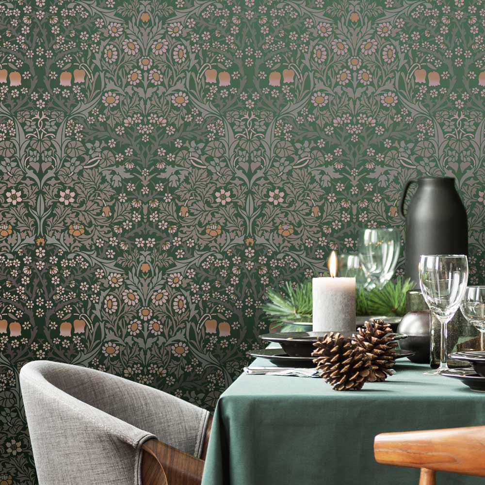 william morris stencil blackthorn dining room wallpaper green wall