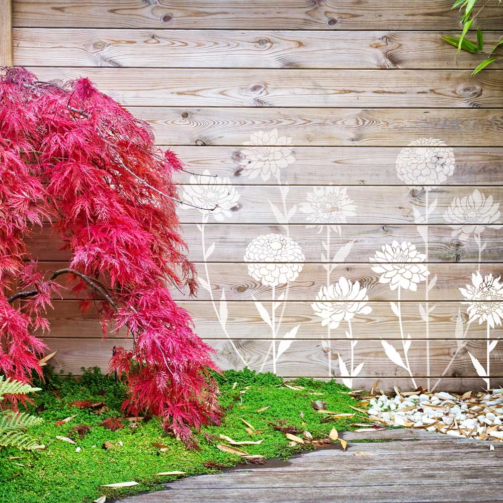 flower stencils on fence