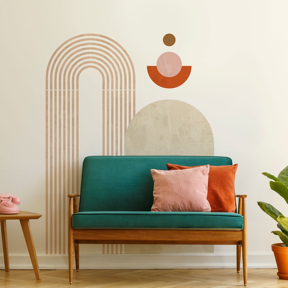 boho arch and shapes wall stencil