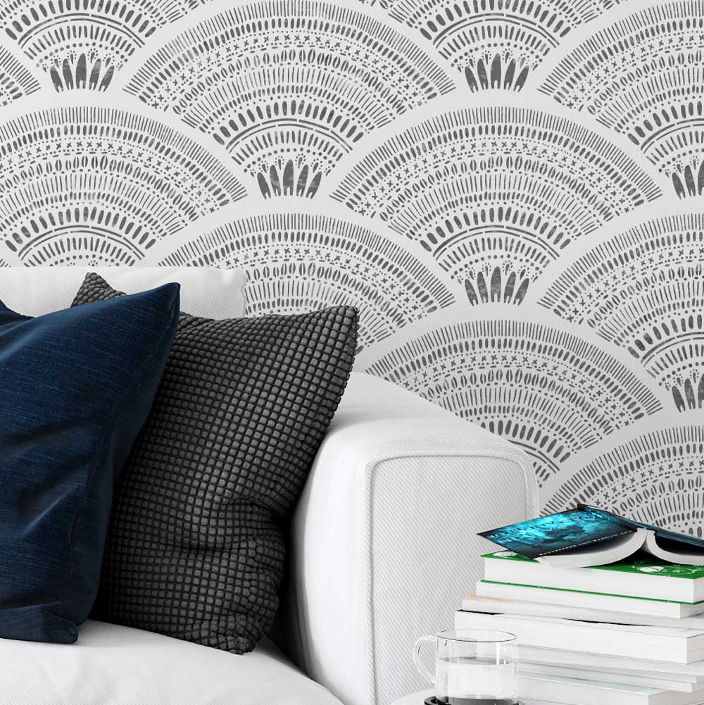 boho fans detailed scallop wall stencil