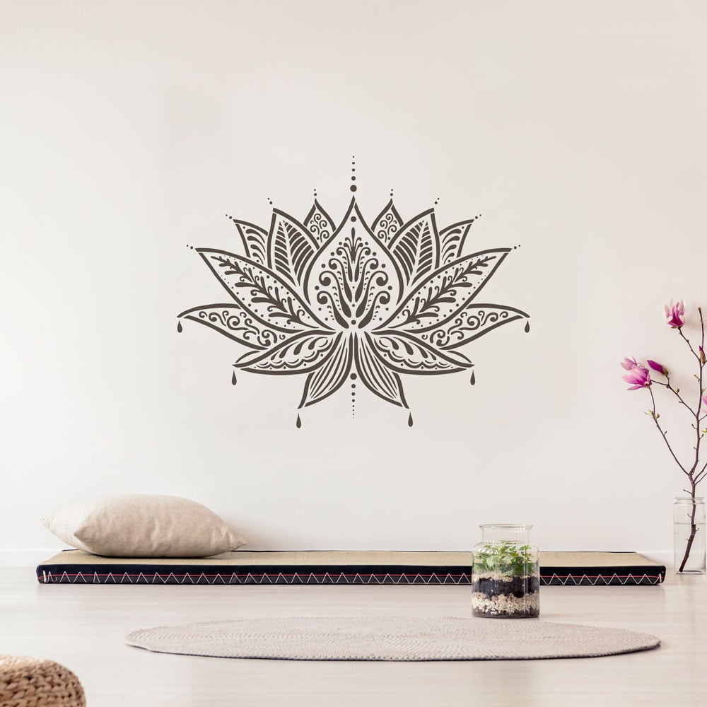 boho lotus stenciled spa room