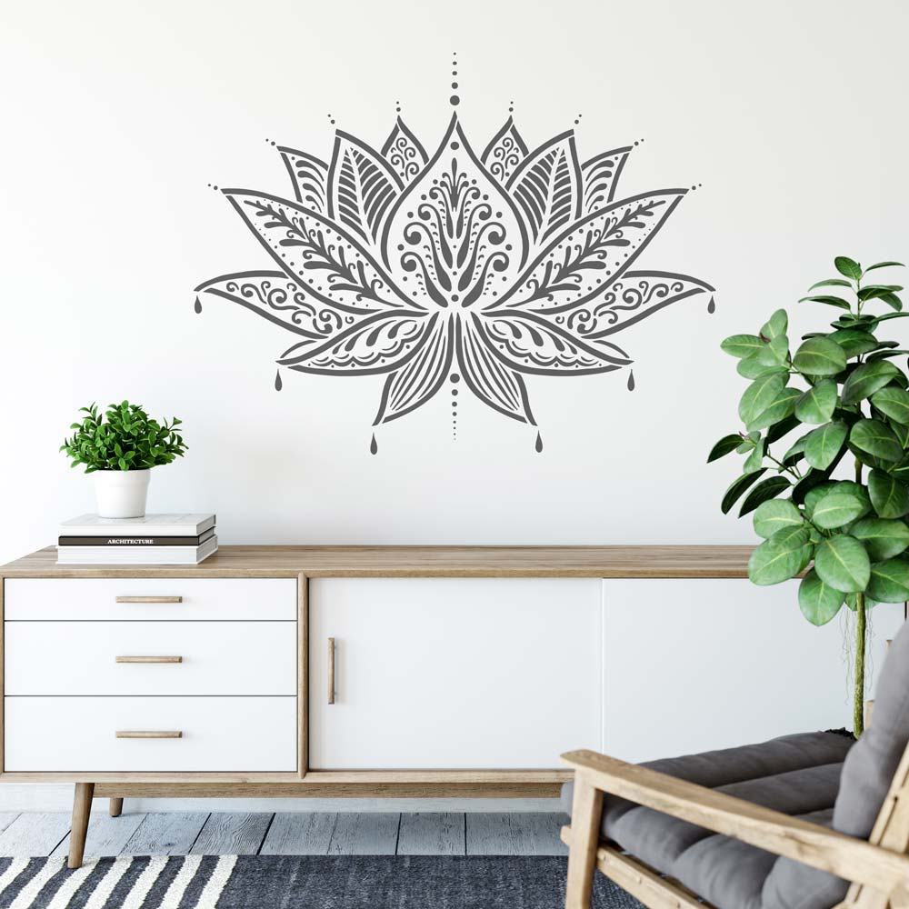 stenciled office wall boho lotus stencil