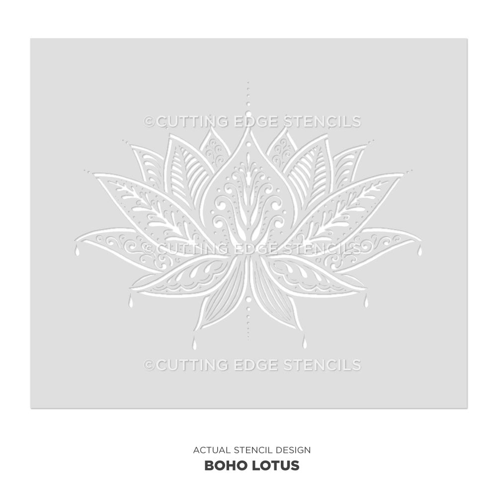 boho lotus wall stencil actual image