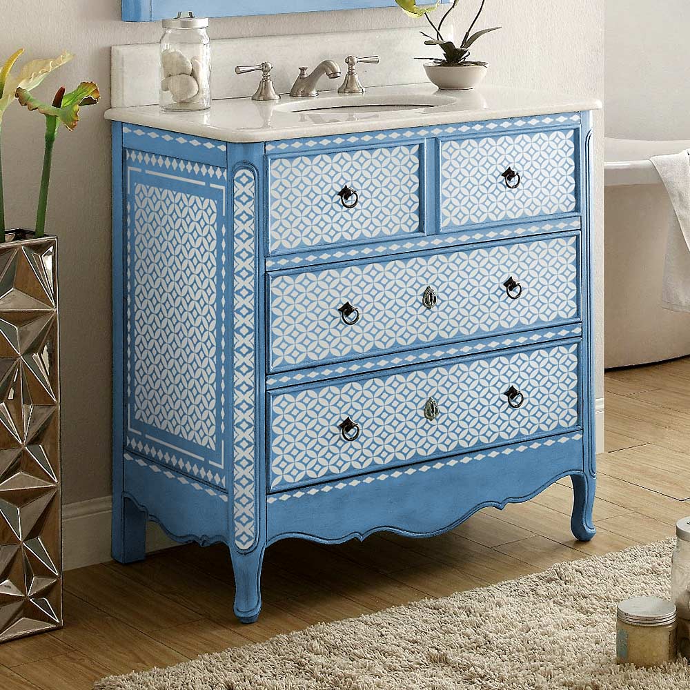 furniture stencil blue dresser