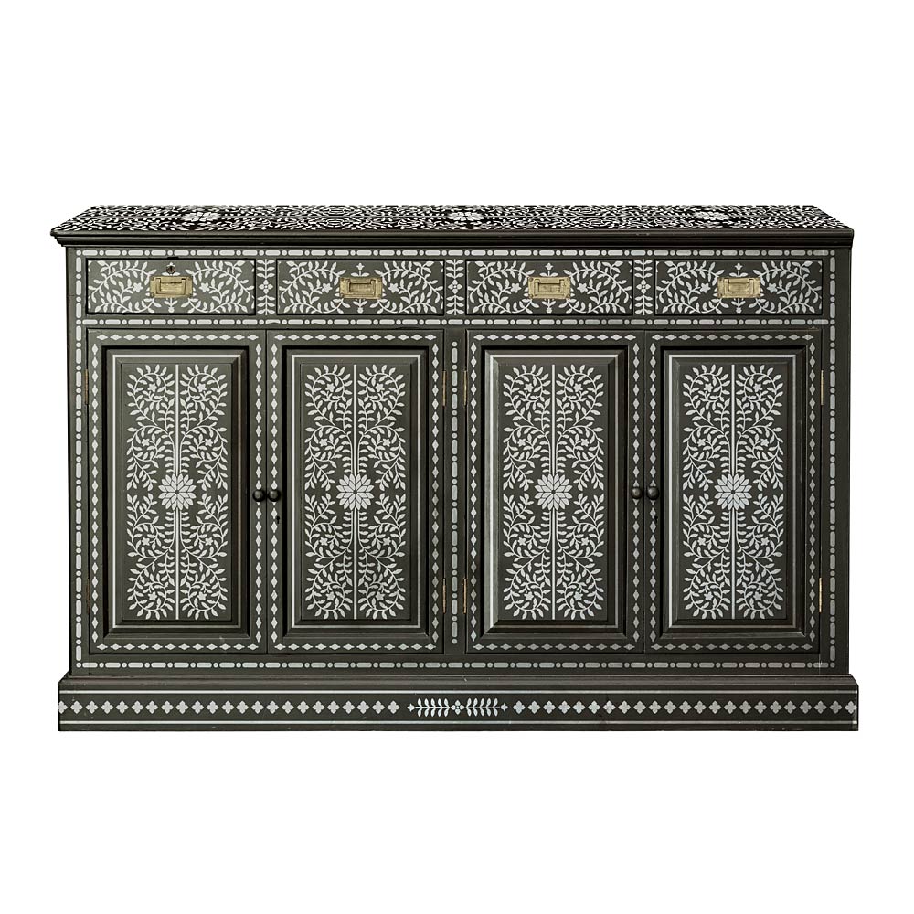 bone inlay stencil black and white dresser