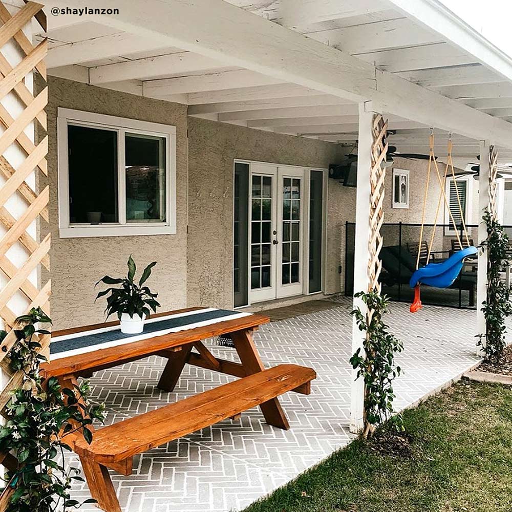 stenciled cement patio brick stencil