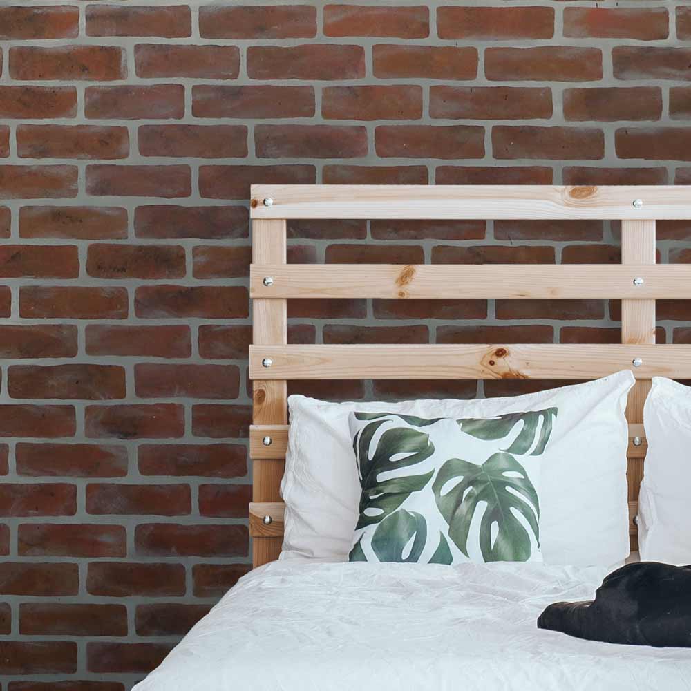 stenciled brick bedroom wall