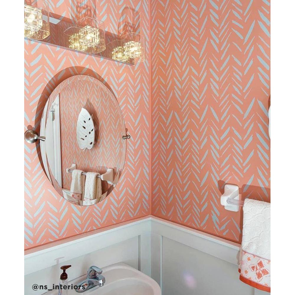 pink bath stenciled wall