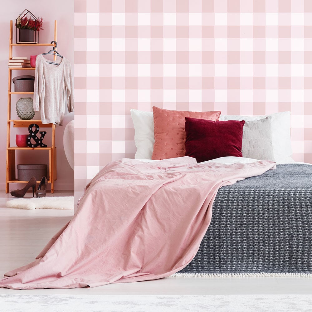 Buffalo Checks Stenciled Pink Wall Wallpaper Plaid Stencils