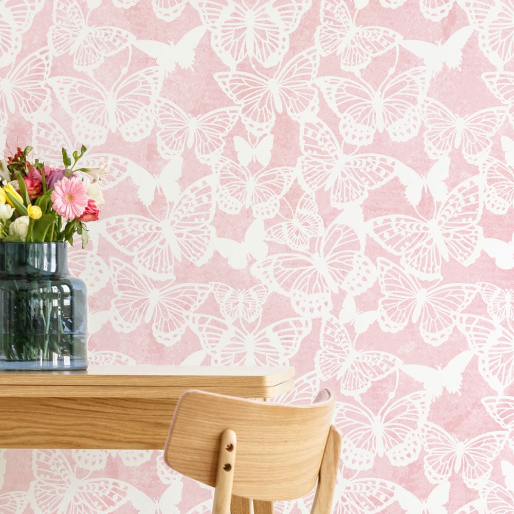 pink wall butterfly magic stencil butterfly design wood furniture dining room wall stencil