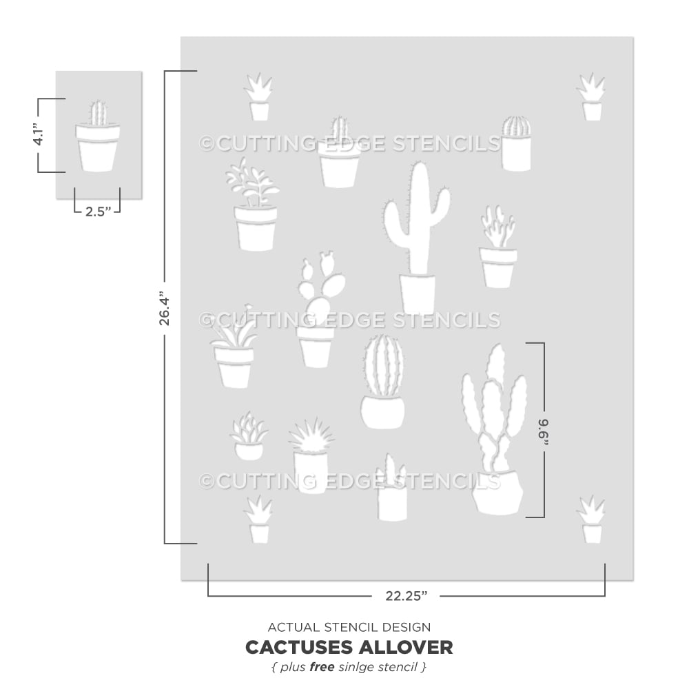 Cactuses Stencil Cactus Wall Pattern Stencil Actual